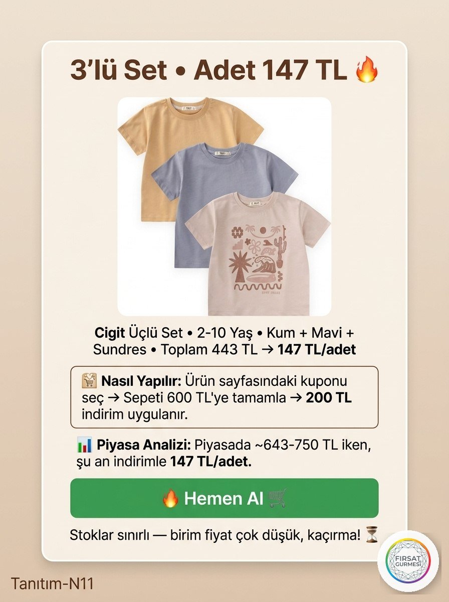 3'lü Set Adet 147 TL Cigit Erkek