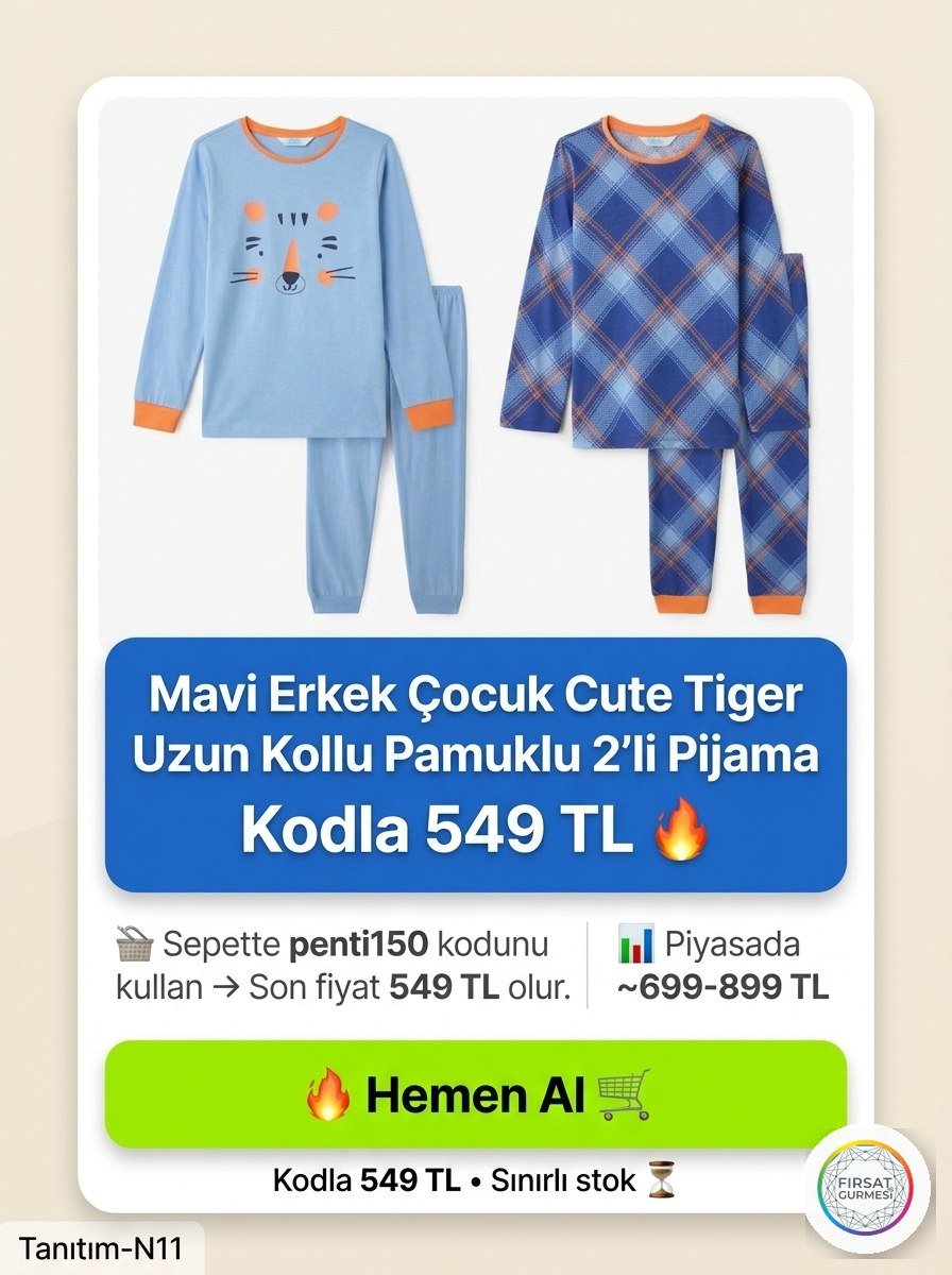Penti: Mavi Erkek Çocuk Cute Tiger Uzun Kollu