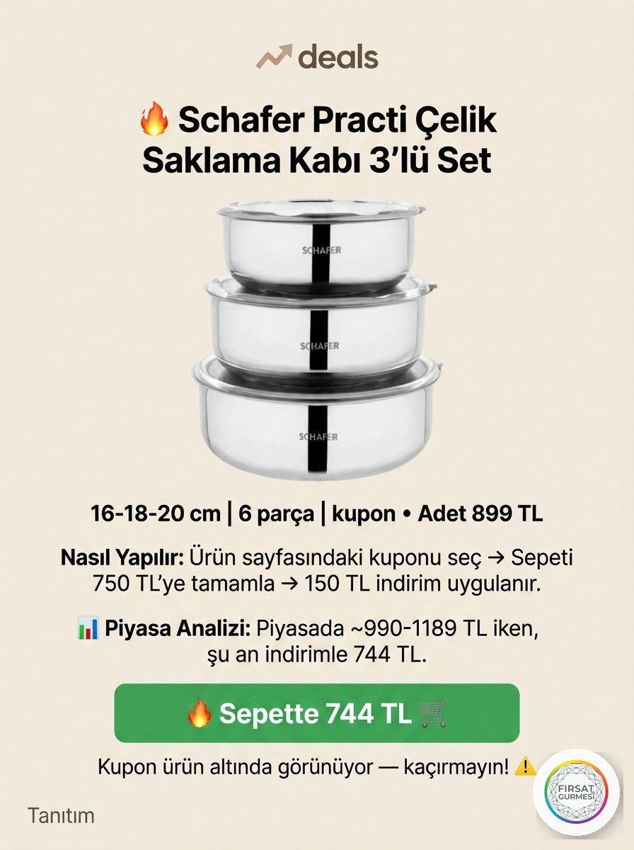 Schafer Practi Çelik Saklama Kabı 3'lü Set (16-18-20