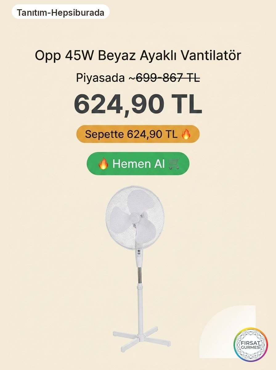 45 Watt Beyaz Ayaklı Vantilatör