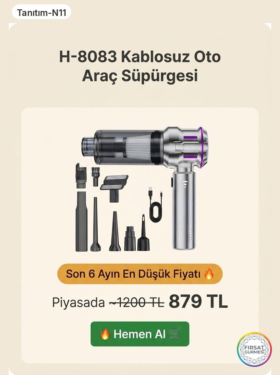 Kablosuz Araç Süpürgesi H-8083