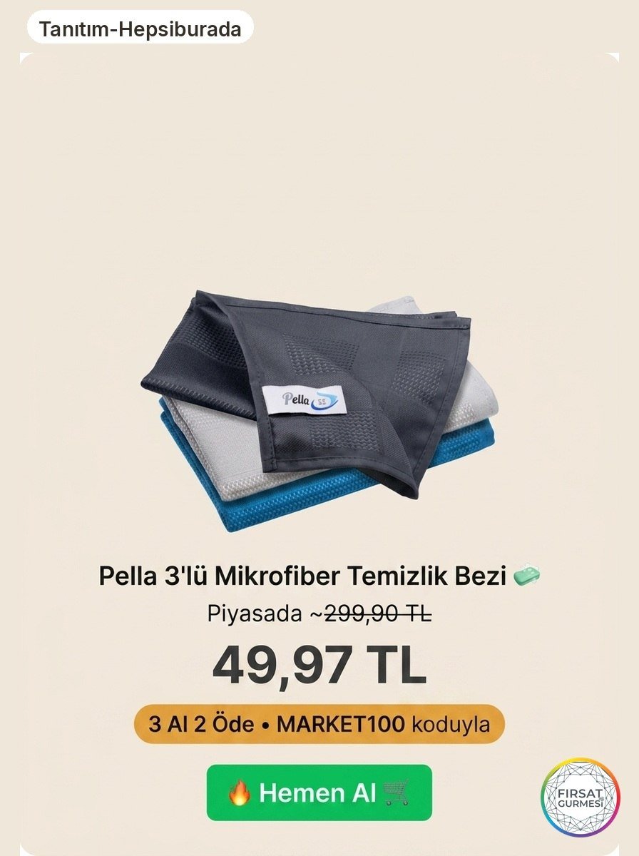 İthal Pella Mikrofiber Temizlik Bezi 3'lü 3 Al