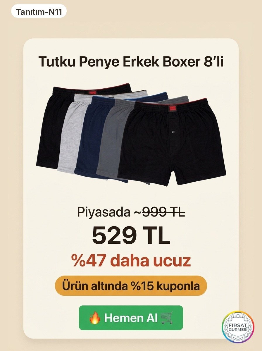 Tutku Penye Erkek Boxer 8'li (529 TL (8'li