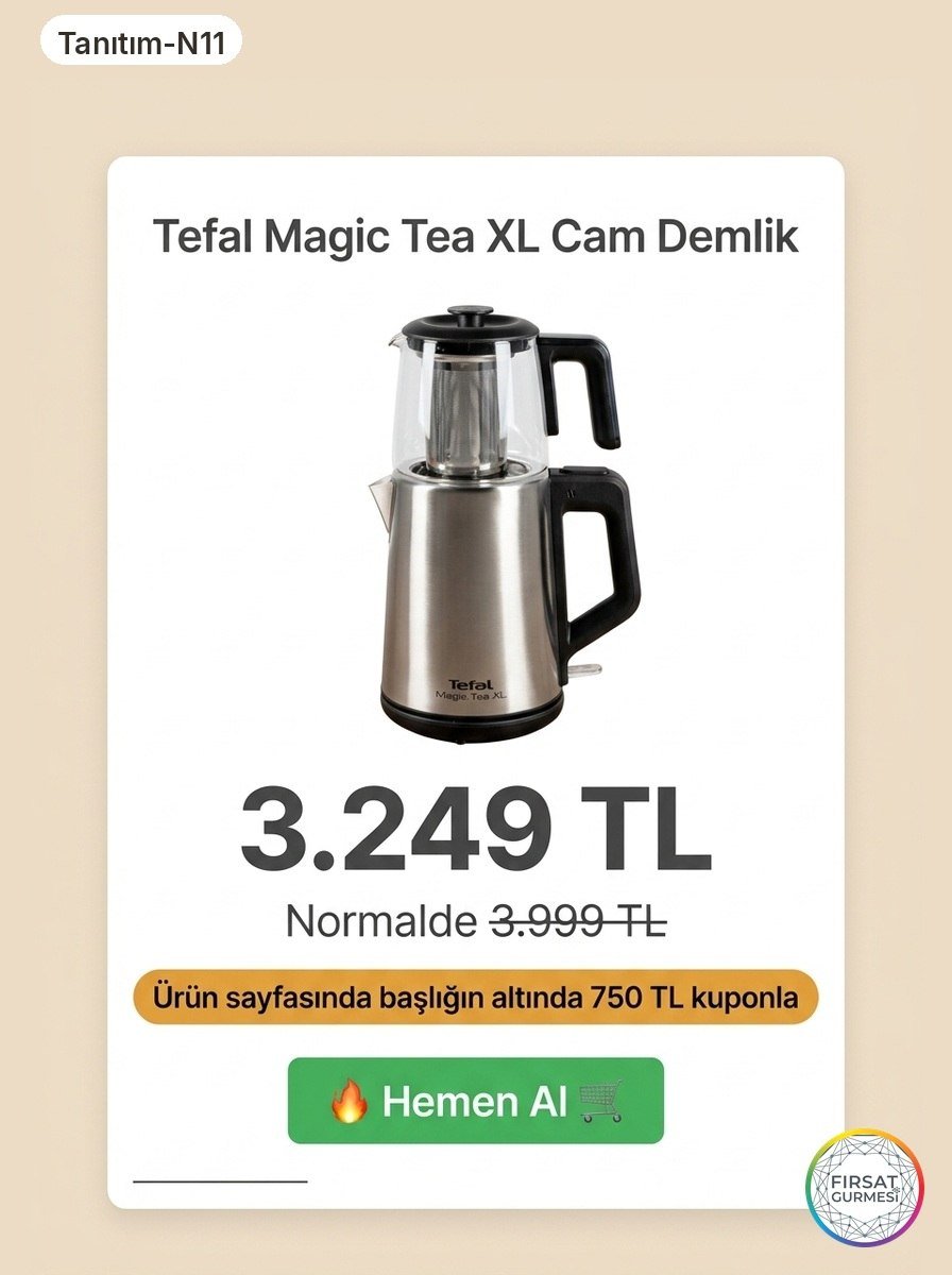 Tefal Magic Tea XL Cam Demlik Çay Makinesi