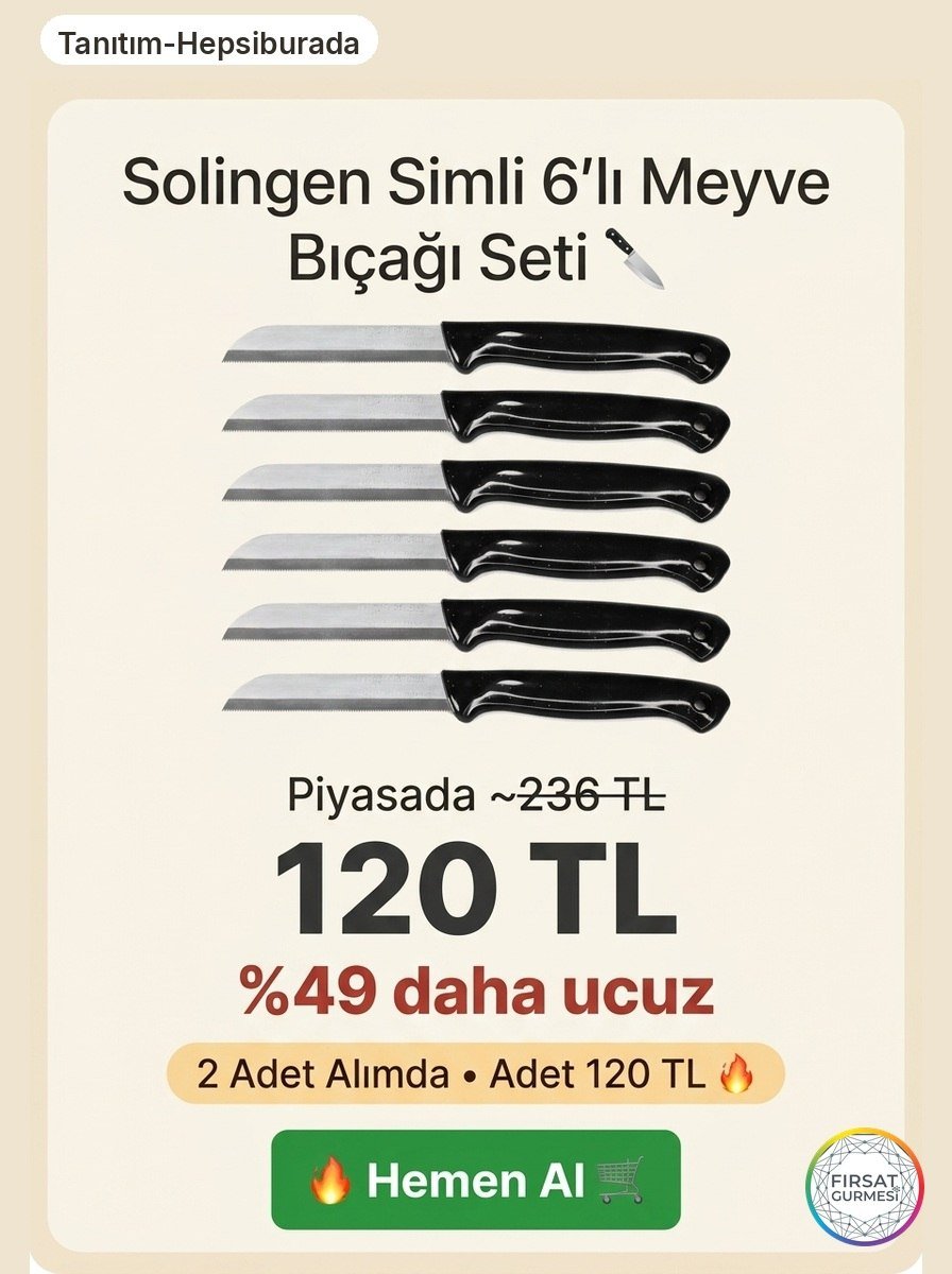 Solingen Simli Siyah 6’lı Meyve Bıçağı Seti 2