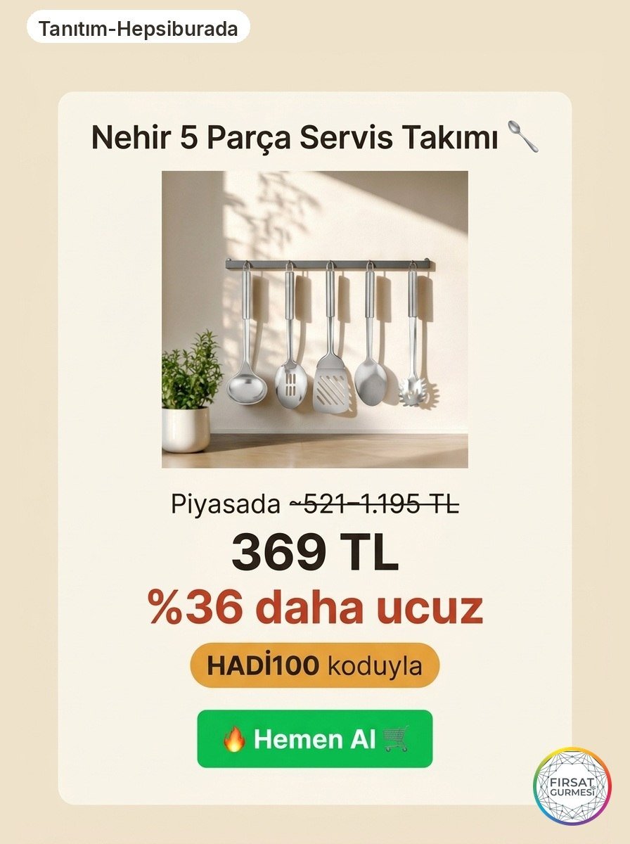 Gümüş Renk 5 Parça Paslanmaz Çelik Servis Takımı
