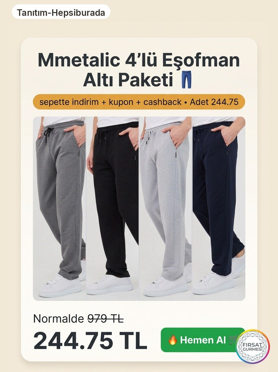 Mmetalic 4'lü Eşofman Altı Paketi Adet