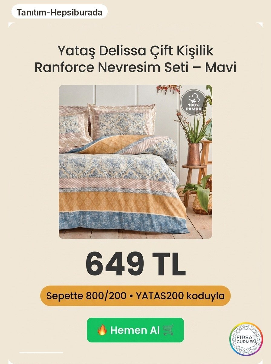 Yataş Delissa Çift Kişilik Ranforce Nevresim Seti Mavi