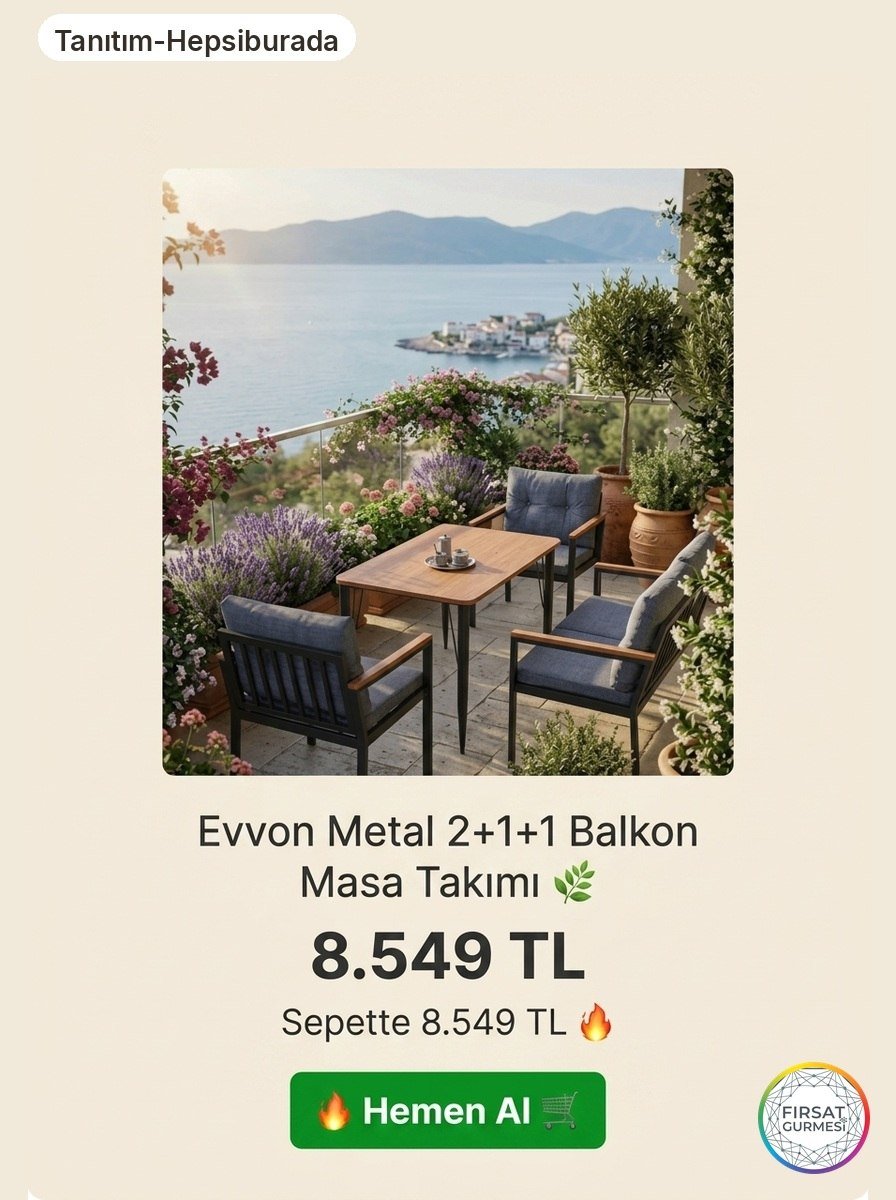 Bahçe Balkon İçin Metal 2+1+1 Masa Takımı!