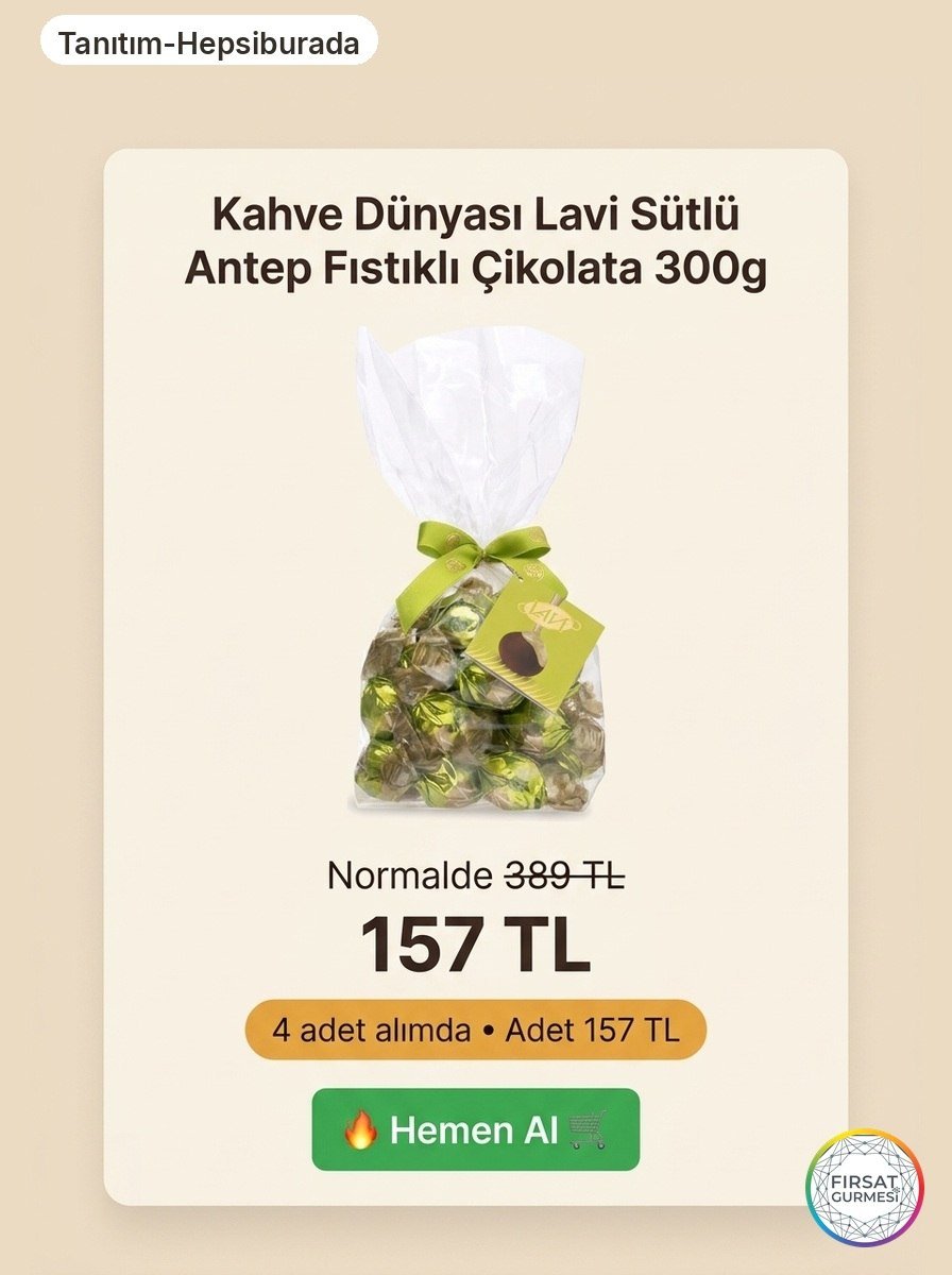 Lavi Sütlü Antep Fıstıklı Çikolata 300g 4 adet