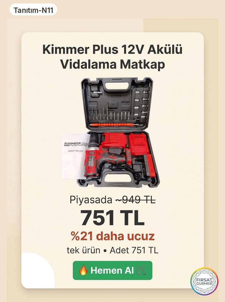 Kimmer Plus 12V 1.5 Ah Akülü Vidalama Matkap