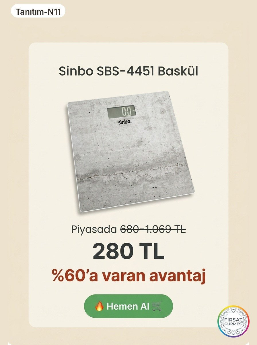 Sinbo SBS-4451 Dijital Baskül Beyaz Gri (280 TL)