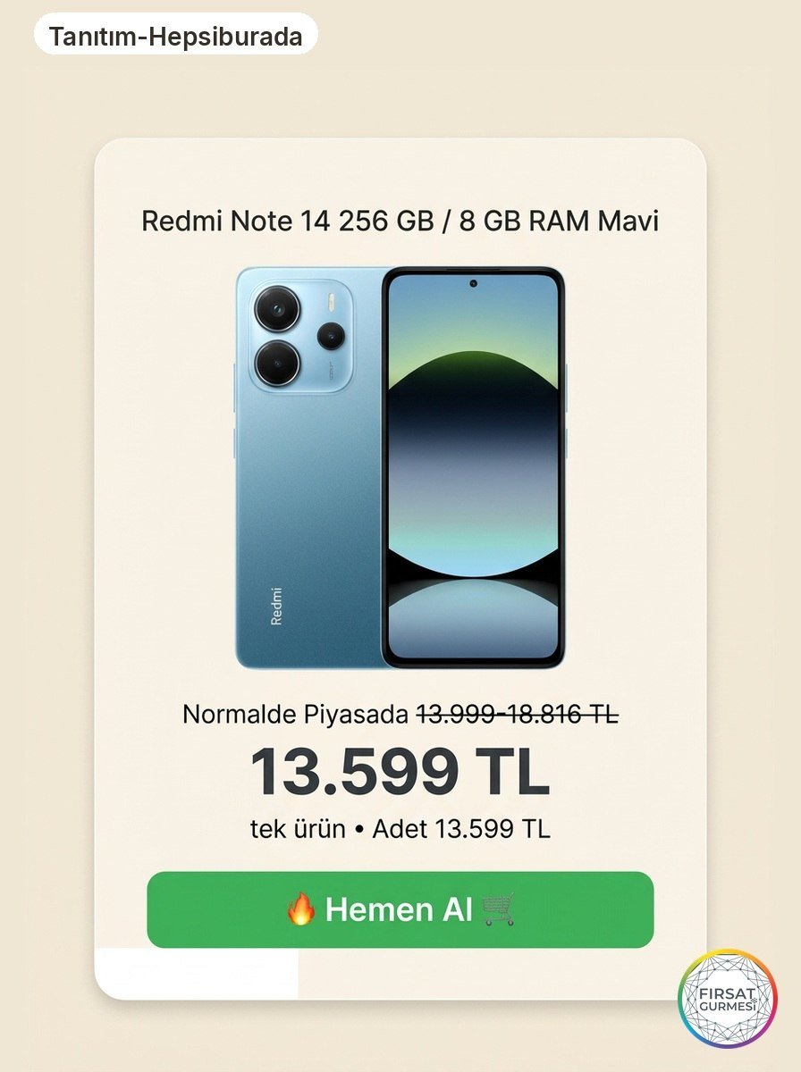 Redmi Note 14 Mavi Tek ürün Adet