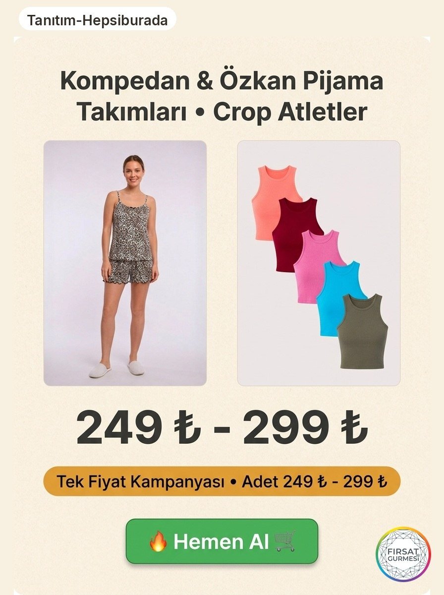 Kompedan Özkan Pijama Takımları ve Crop Atletler