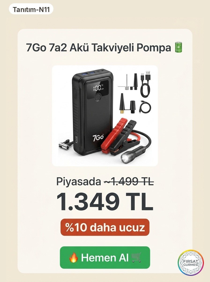 7Go 7a2 lastik şişirir, akü olarak da kullanılır