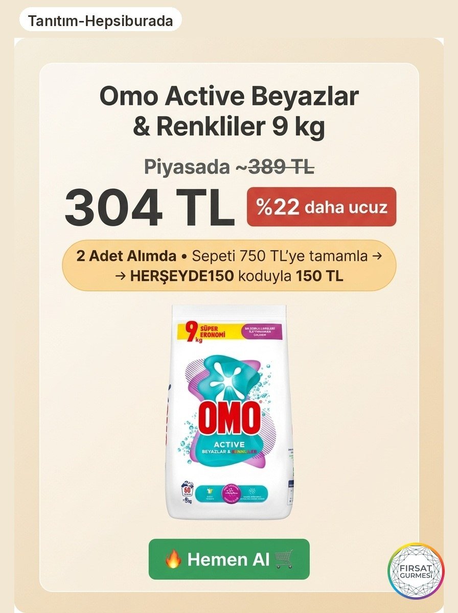 Omo Active Beyazlar Renkliler Toz Deterjanı 9 KG