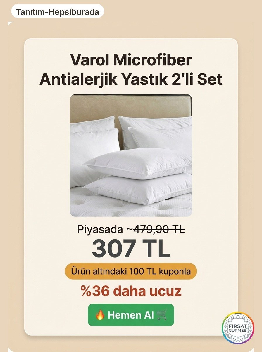 Varol Microfiber Antialerjik Yastık 2'li Set Kuponla Adet