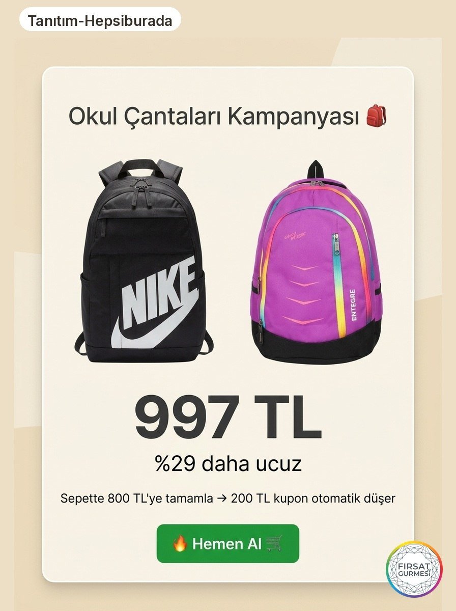 Sepette otomatik çıkan kuponla kaliteli çantaları daha