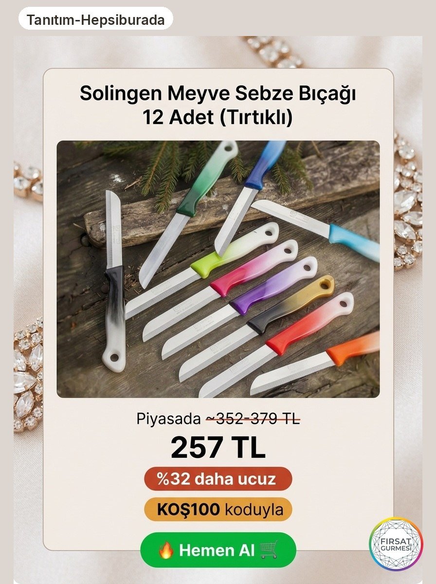 12'li tırtıklı bıçak seti KOŞ100 koduyla