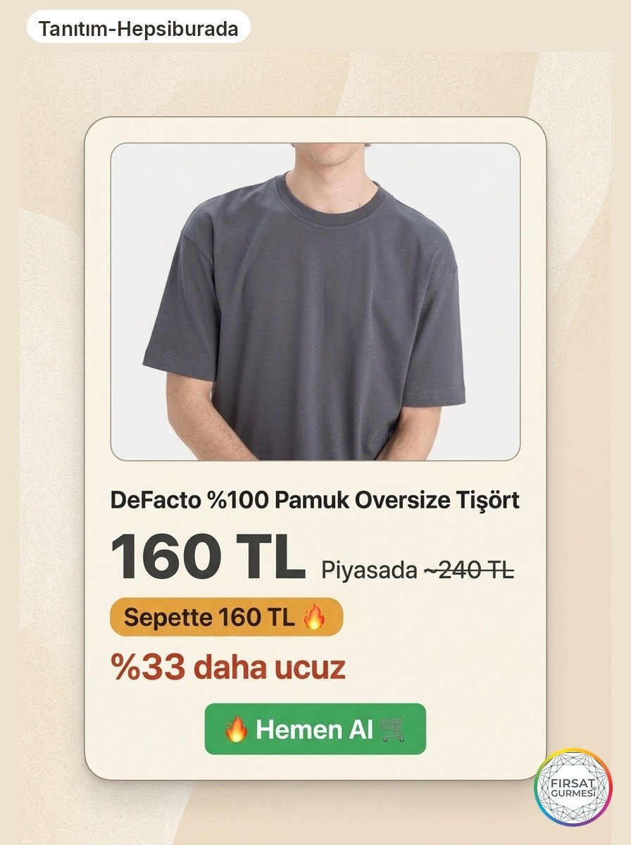 DeFacto %100 Pamuk Oversize Tişört