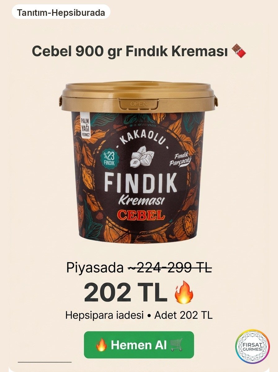 Cebel 900 gr fındık kreması Hepsipara iadesiyle