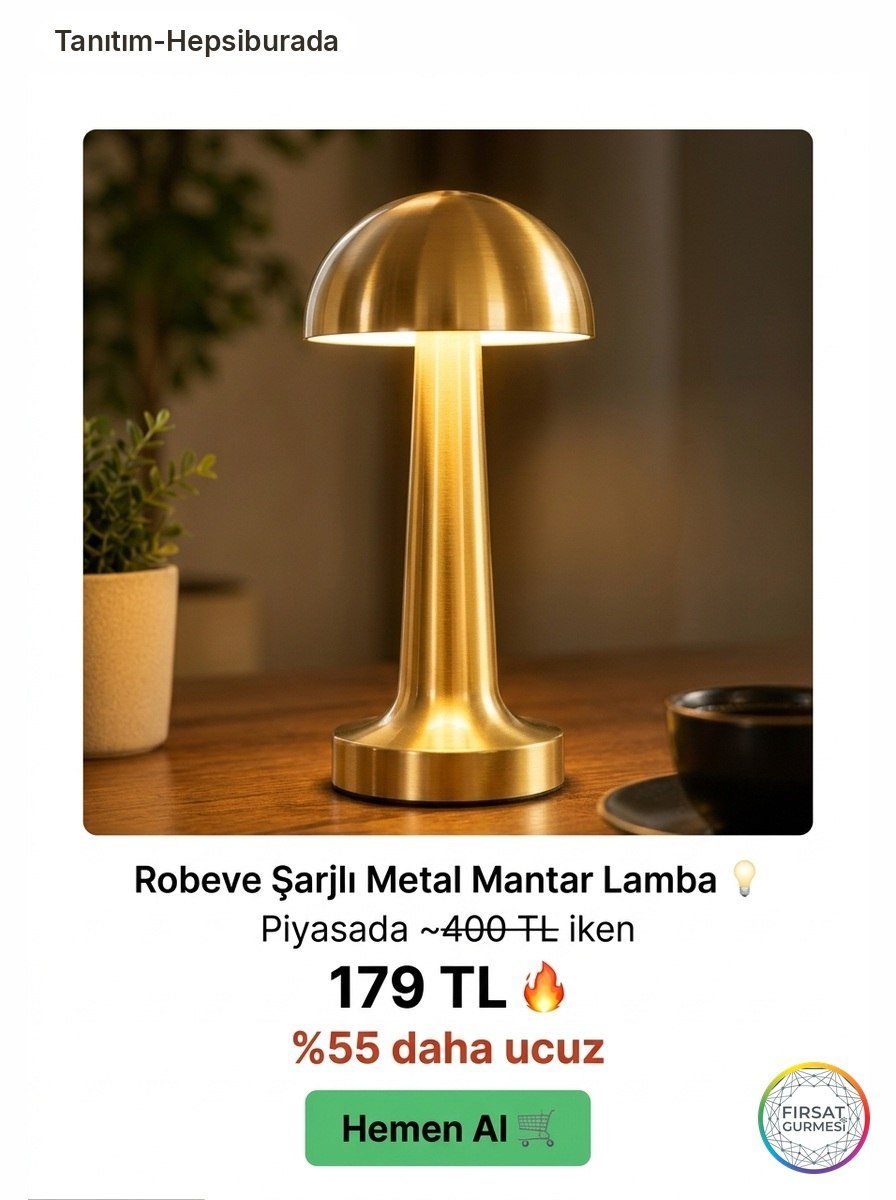 Masanıza şıklık katacak dokunmatik metal mantar lamba