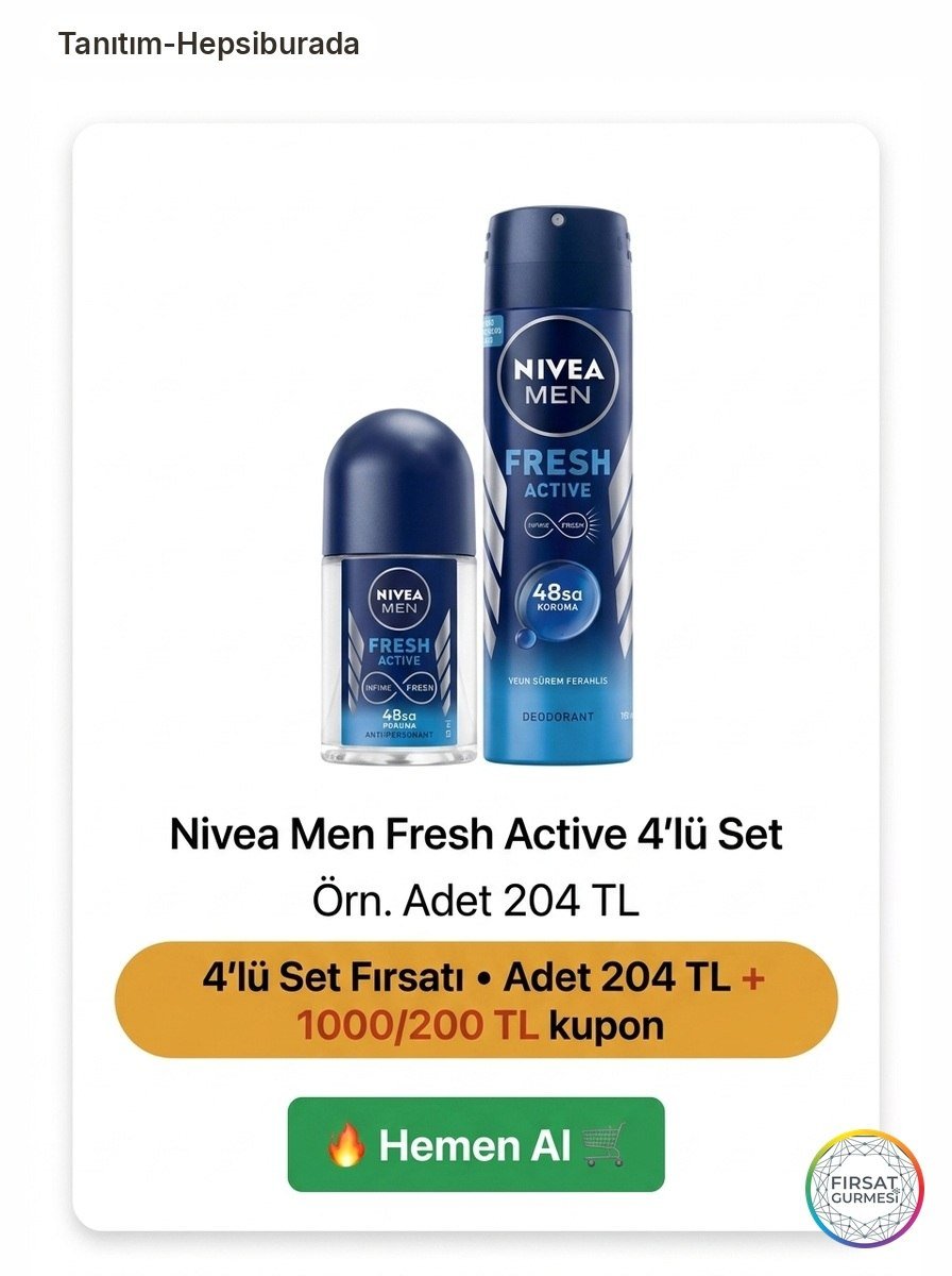 Nivea Men Fresh Active setlerinde harika bir stok