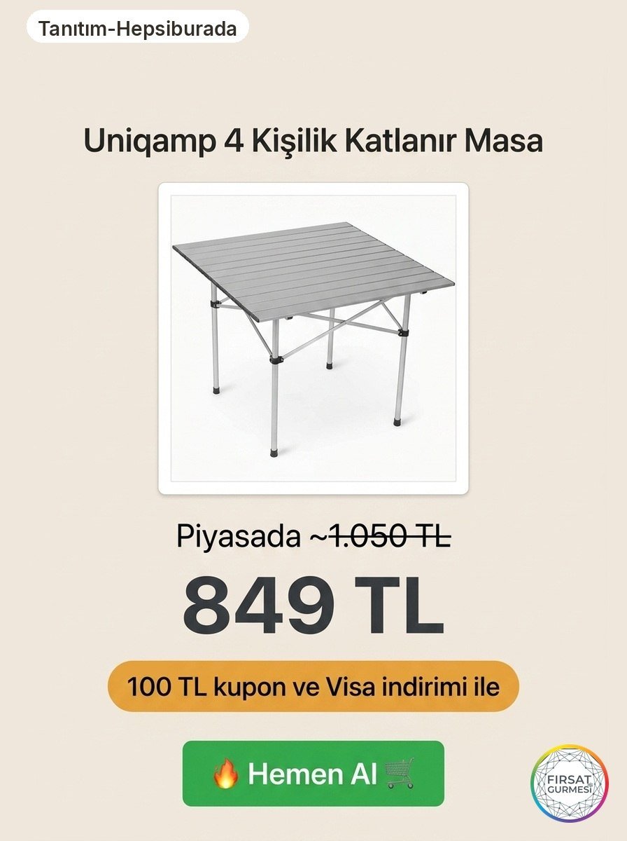 Uniqamp'ın 4 kişilik katlanır alüminyum masası, piyasa
