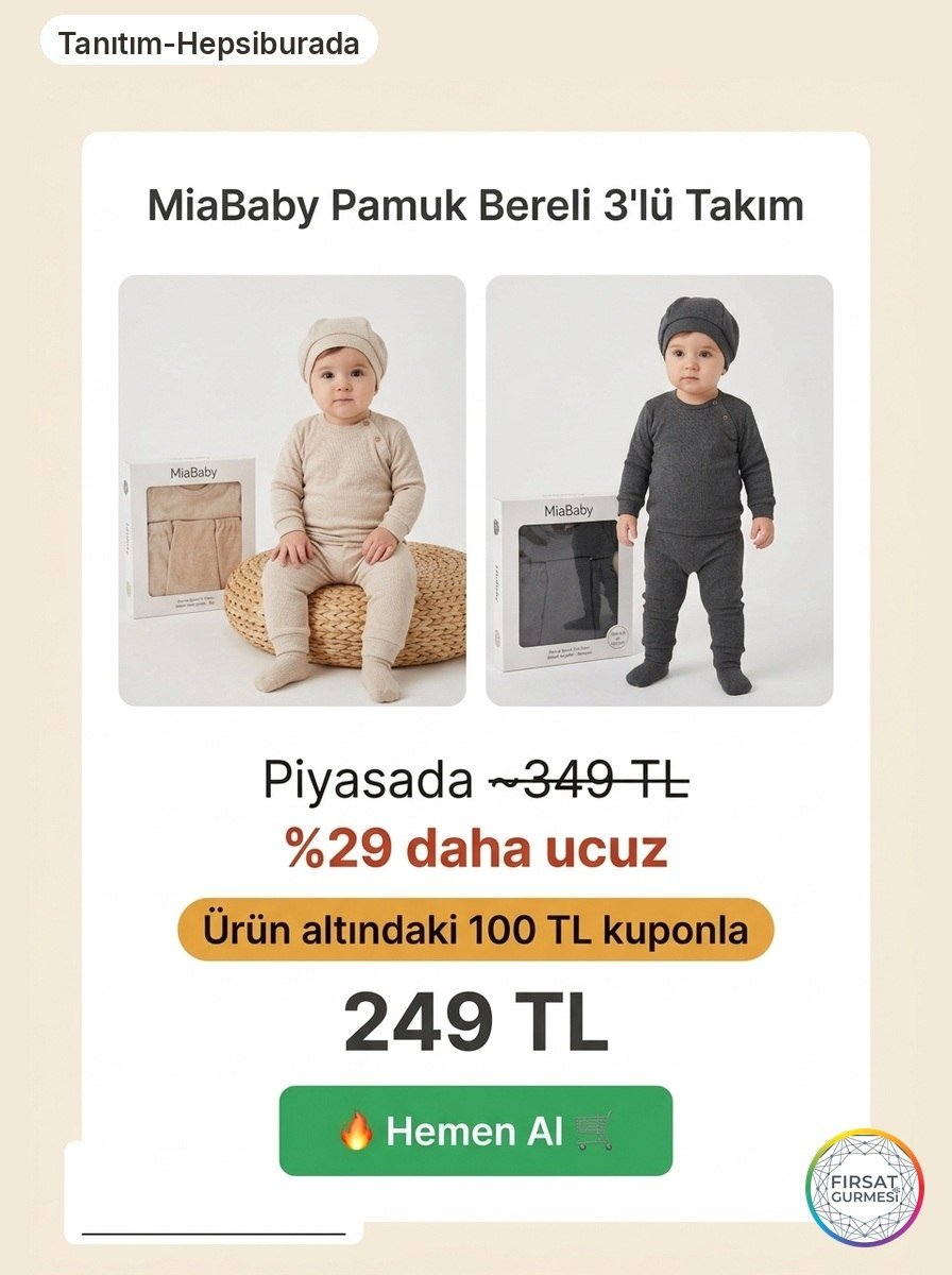 MiaBaby Pamuk Bereli 3'lü Takım Fırsatı