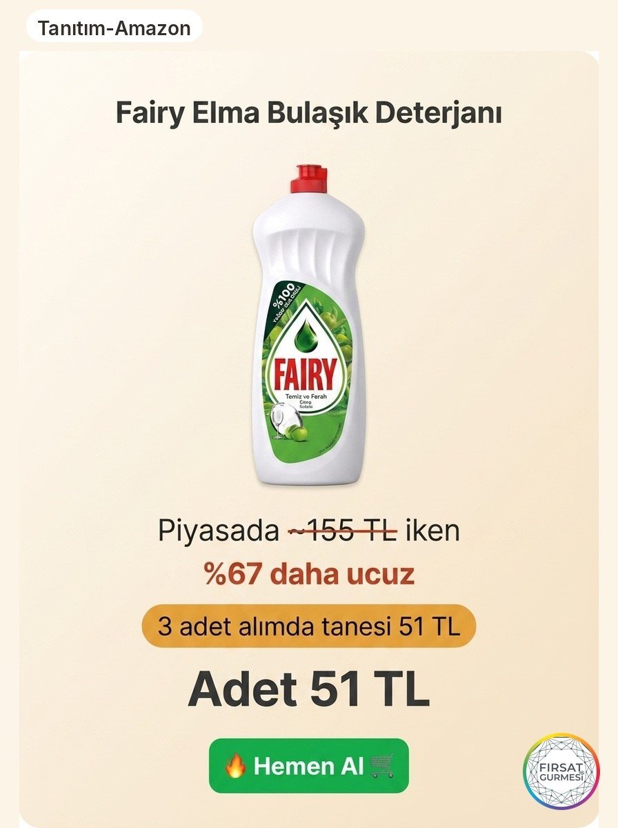 Fairy Elma Kokulu Bulaşık Deterjanı Fırsatı