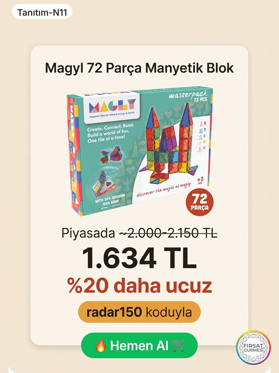 Magyl 72 Parça Manyetik Blok setinde büyük fırsat!