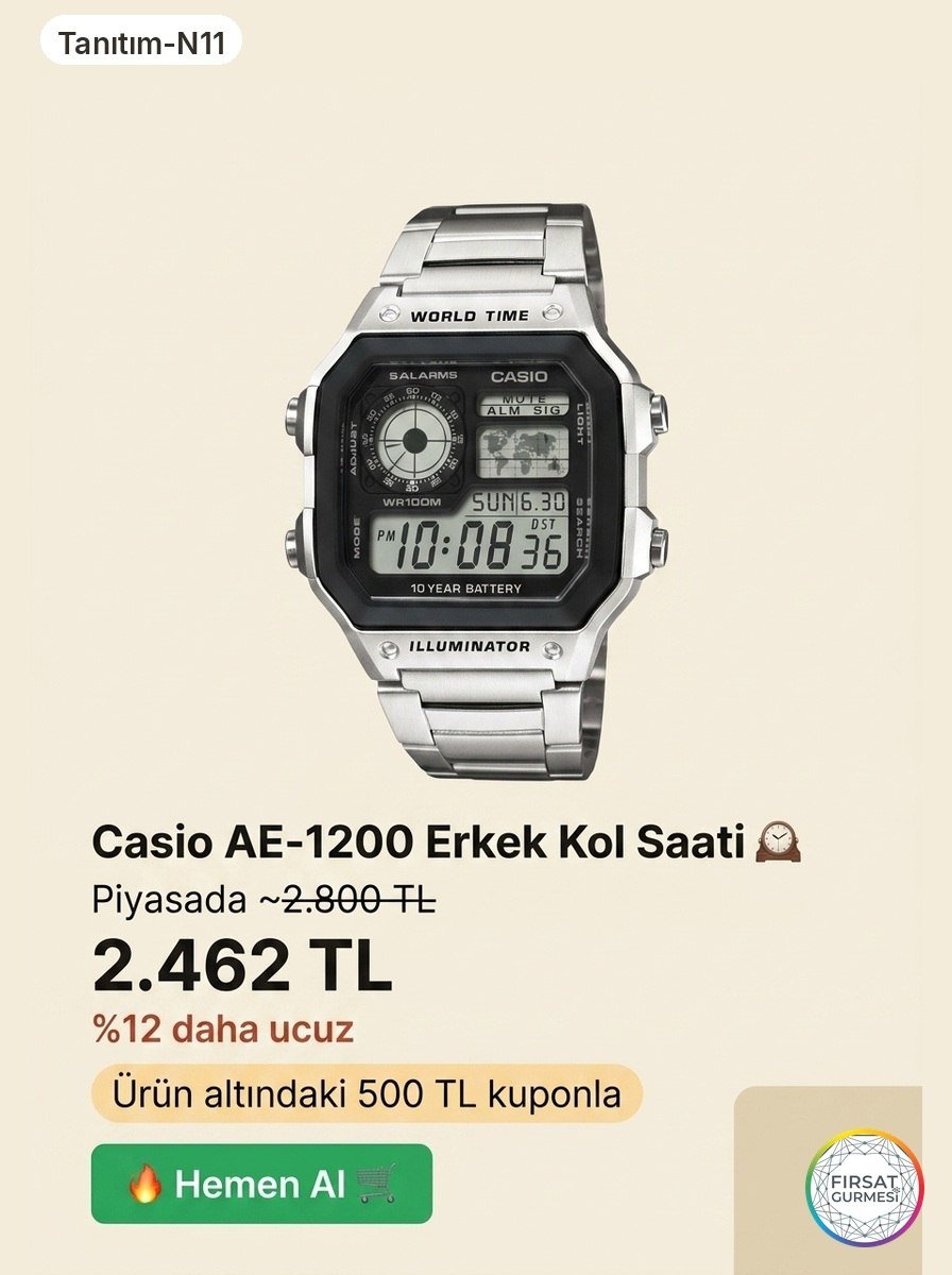 Klasik Casio AE-1200 için piyasa ortalamasının altında