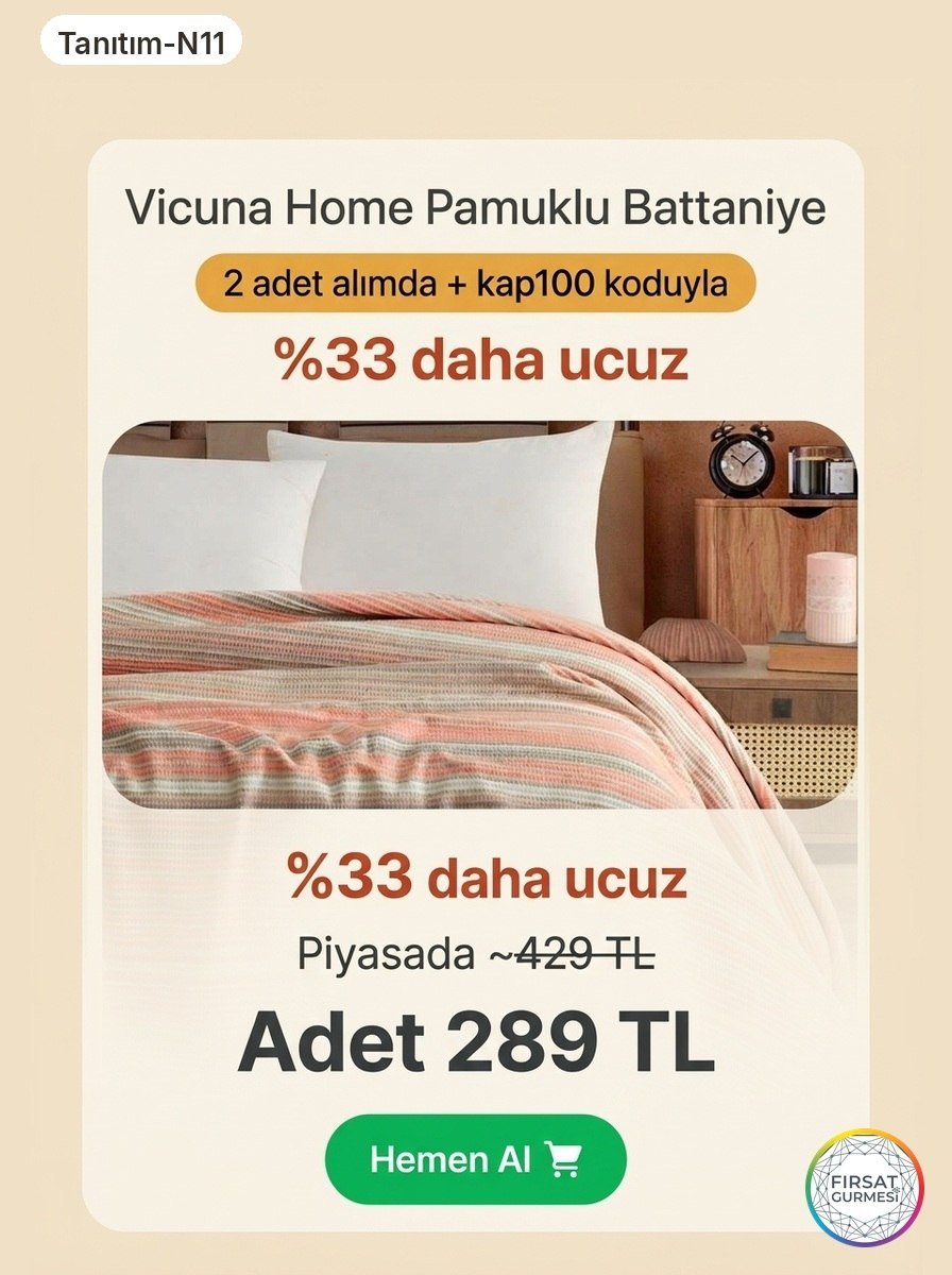 Vicuna Home Pamuklu Battaniye Fırsatı