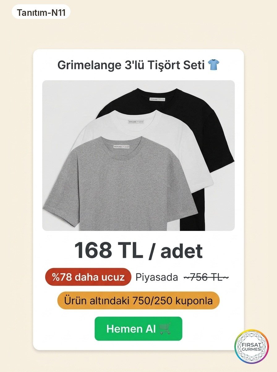 Grimelange 3'lü Organik Pamuk Tişört Seti