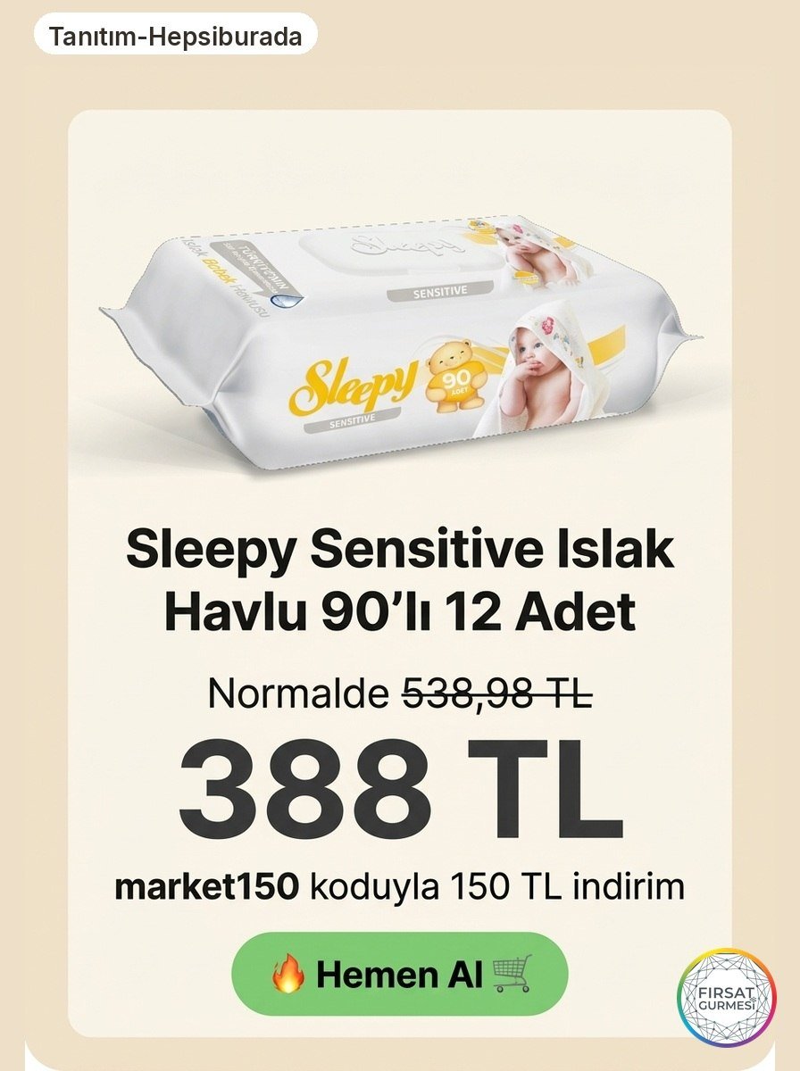12'li paket Sleepy Sensitive Islak Havlu