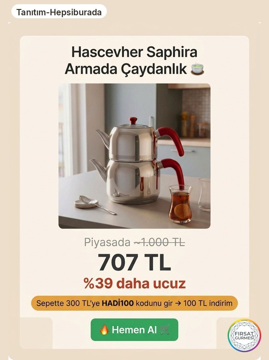 Hascevher Saphira Armada Çaydanlık Sepette 707 TL