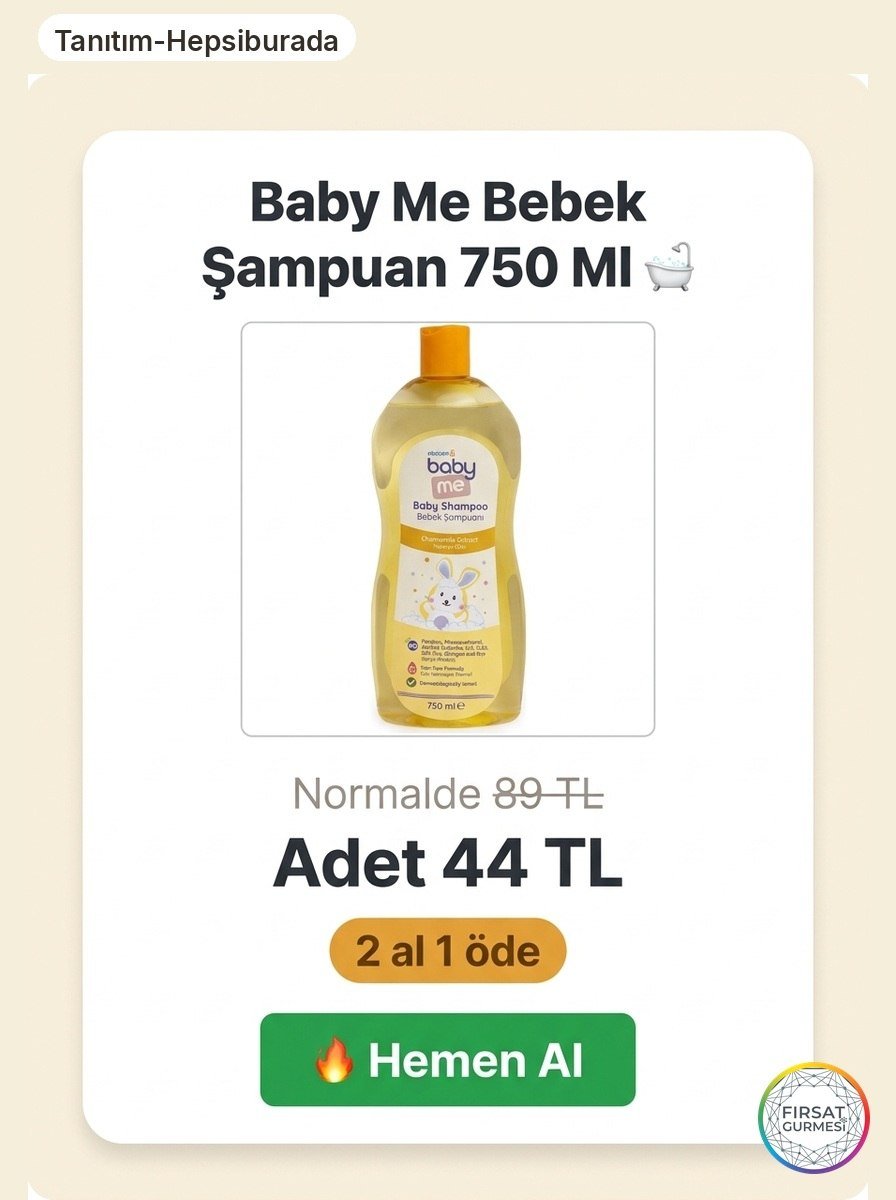Baby Me Bebek Şampuan 750 ml, yumuşak formülüyle