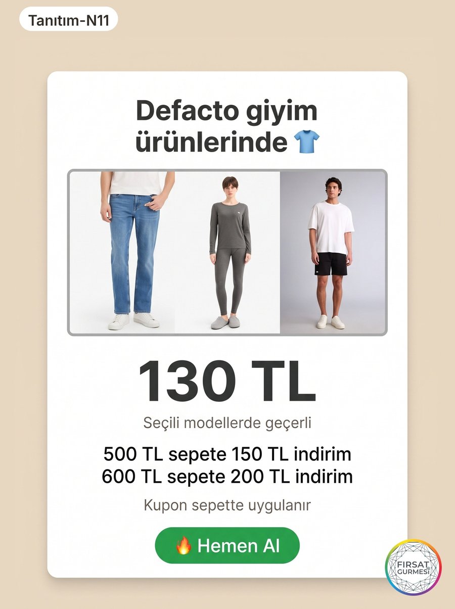 Defacto'dan seçili ürünlerde n11'de fırsat var