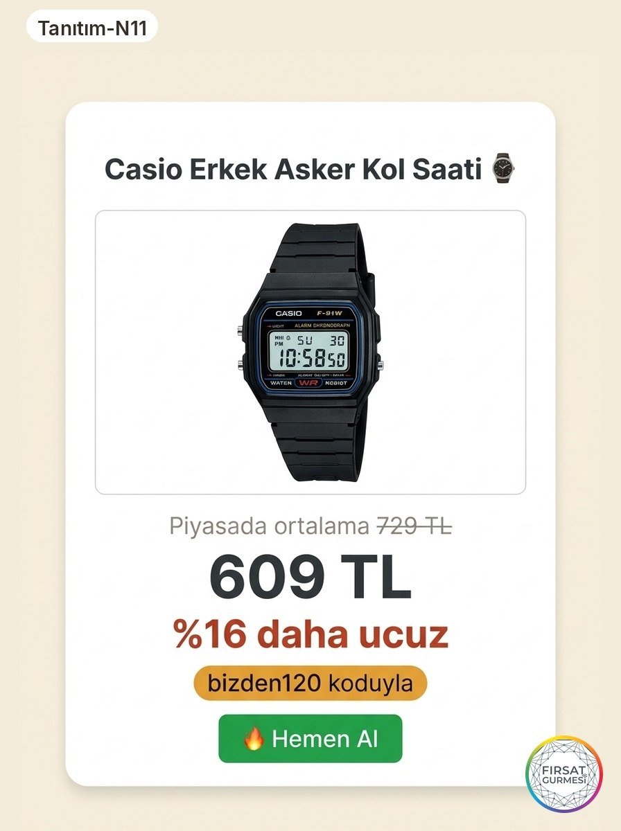 Casio F-91W-1Dg, klasik ve dayanıklı bir asker saati