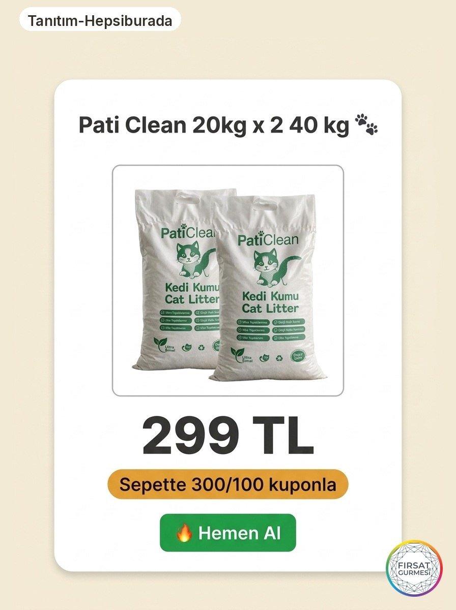 Pati Clean’in 40 kg’lık çift paketi Hepsiburada’da