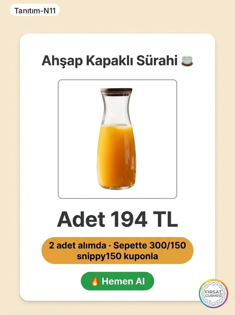 Ahşap kapaklı sürahi, masanıza doğal bir dokunuş katacak
