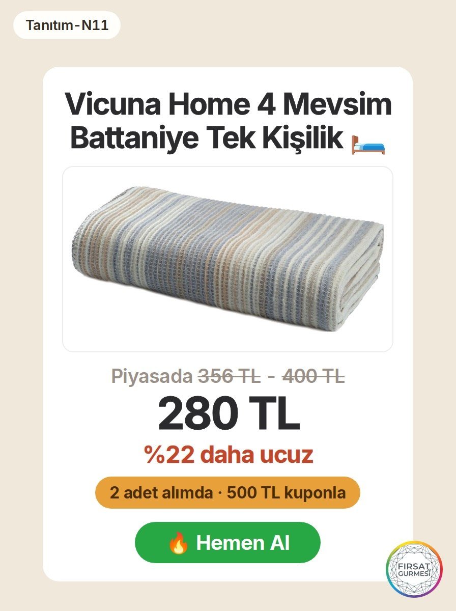 Vicuna Home’un pamuklu 4 mevsim battaniyesi, tek kişilik