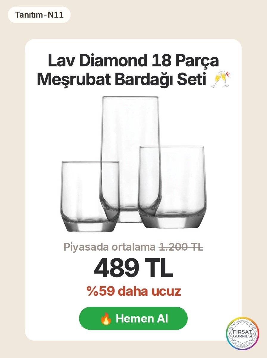 Lav Diamond FMA05058 modeli, 18 parça meşrubat bardağı