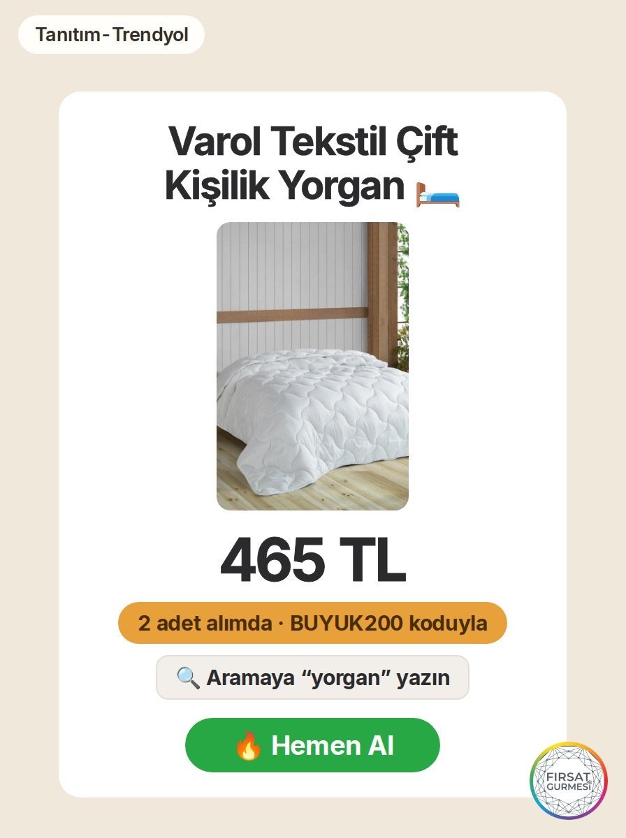 Mikrofiber malzemeyle üretilen bu çift kişilik yorgan
