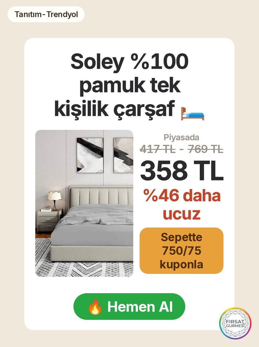 Soley markasının %100 pamuklu tek kişilik çarşafı