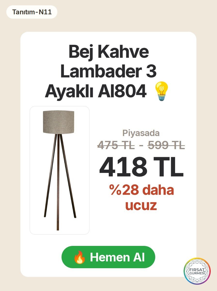 n11 üzerinde Bej Kahve Lambader 3 Ayaklı Al804