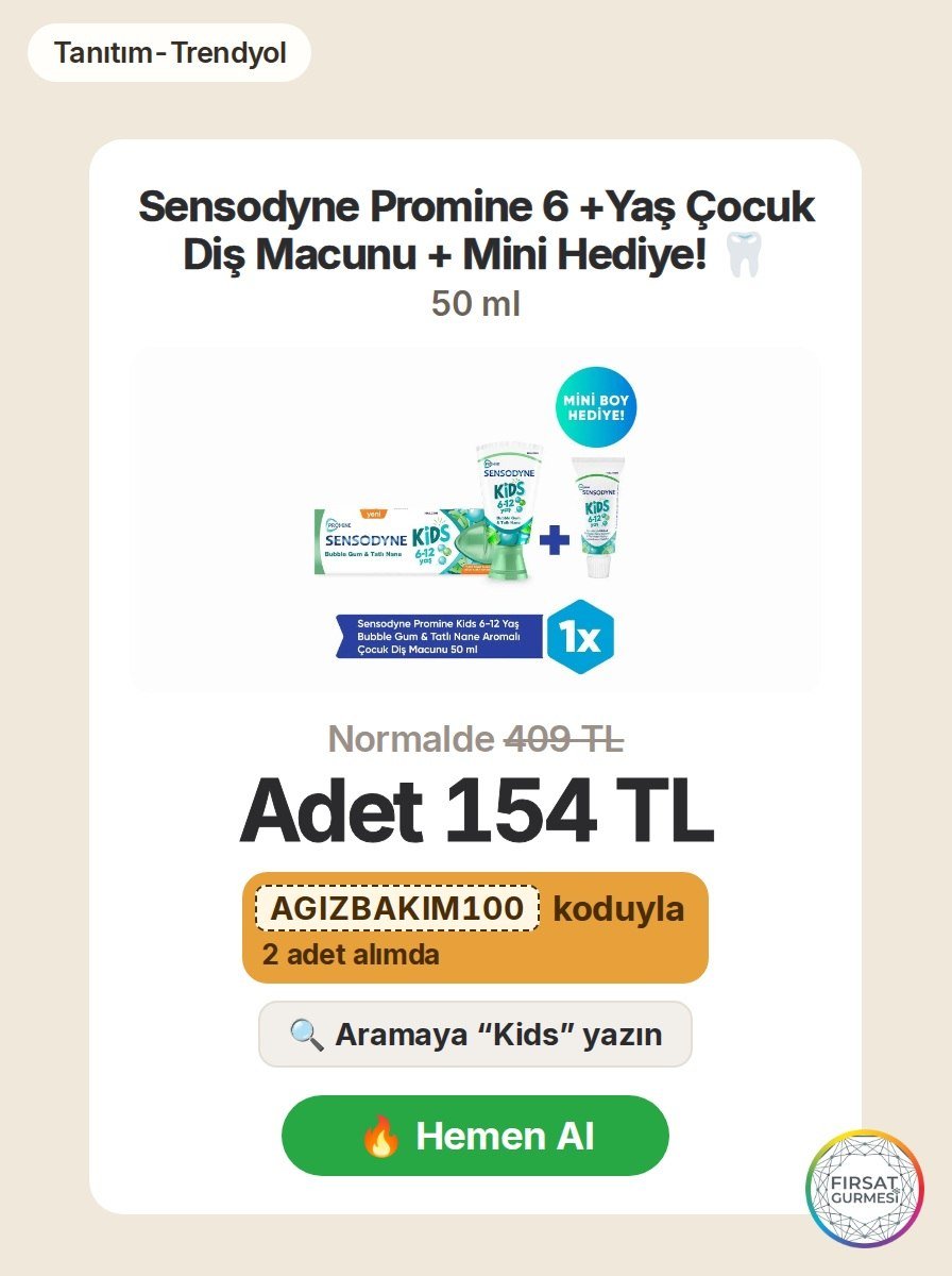 Bubble gum aromalı Sensodyne Promine, 6 yaş üstü
