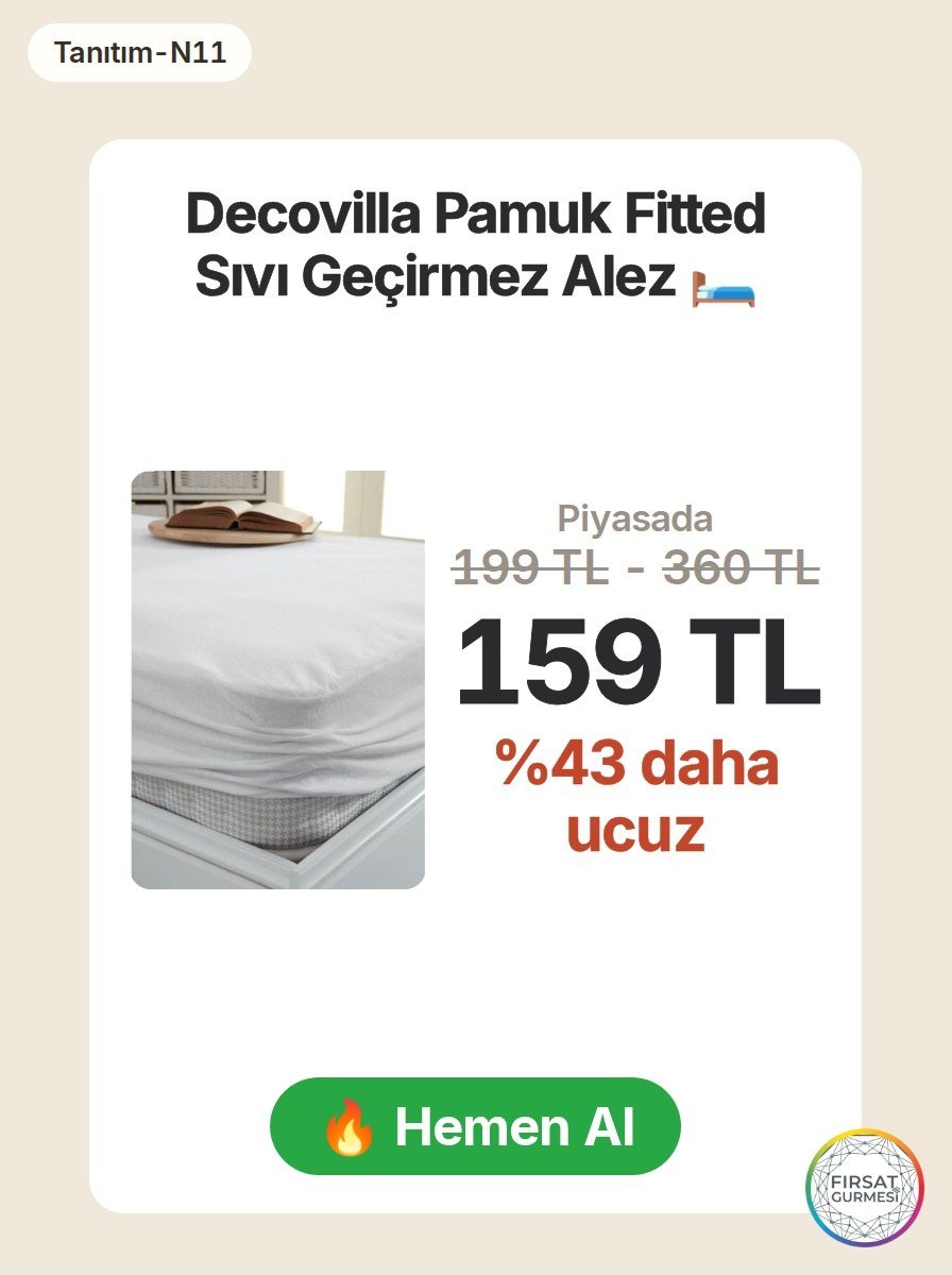 Pamuklu fitted alez, sıvı geçirmeyen katmanla güvenli