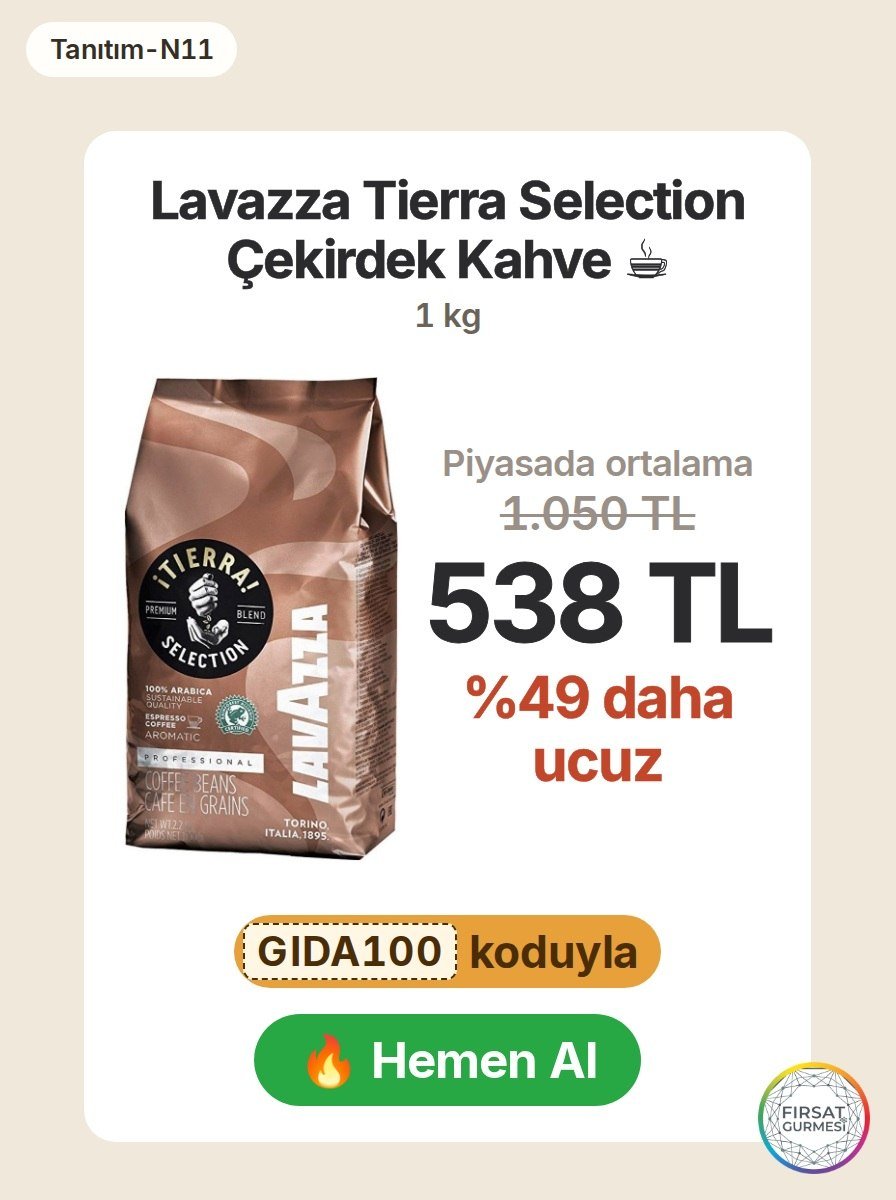 Lavazza'nın Tierra Selection serisinden 1 kg çekirdek