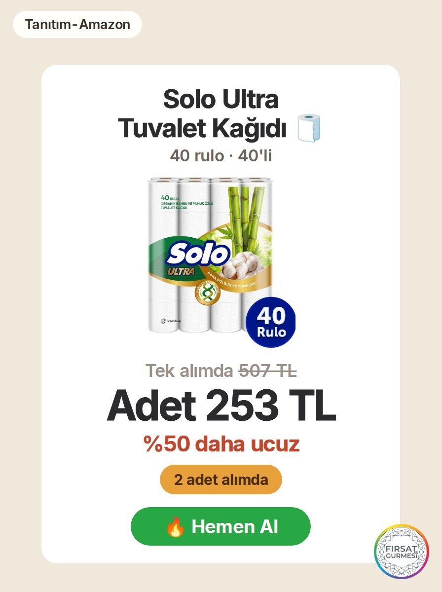 Amazon'da Solo Ultra 40'lı tuvalet kağıdı, 2 adet